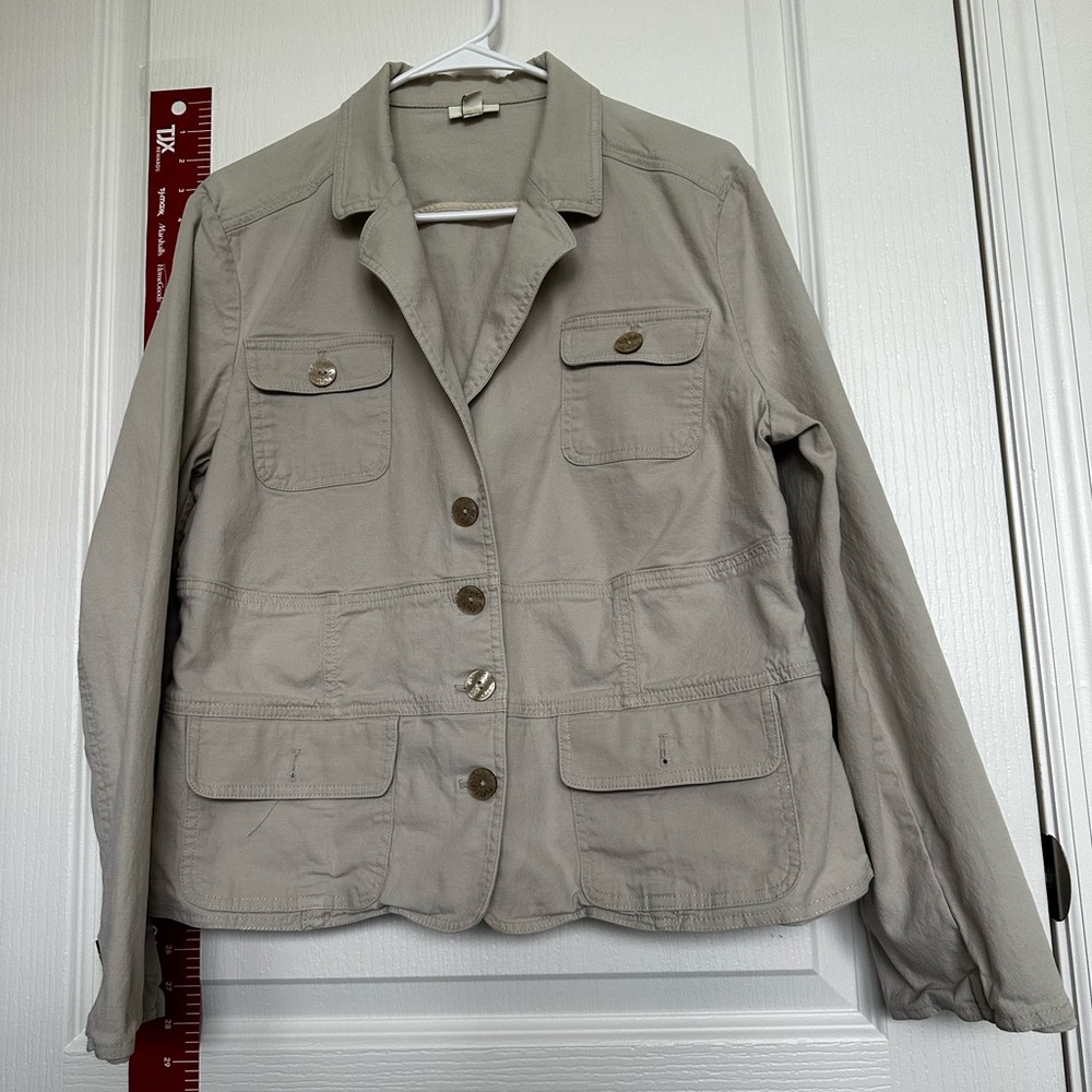 J Jill Blazer Womens Size Large Beige Button Front Pocket Stretch